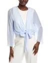Eileen Fisher Tie-hem Sheer Silk Georgette Wrap Jacket In Blue