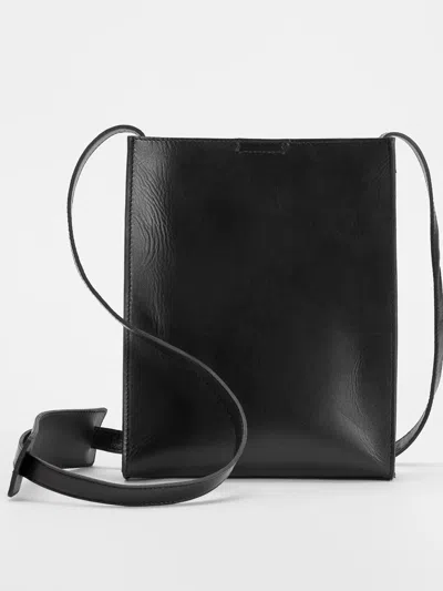 Eileen Fisher Sleek Italian Leather Crossbody Bag In Black