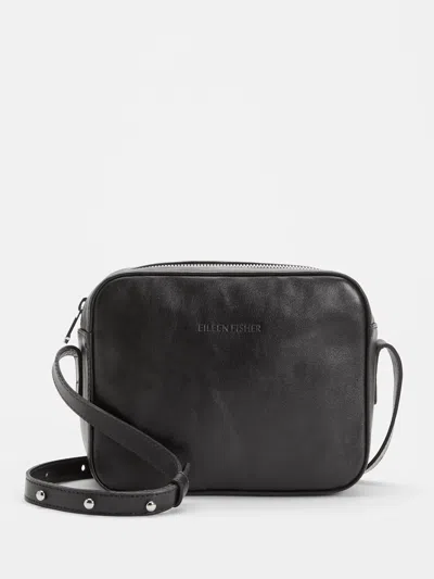 Eileen Fisher Sleek Italian Leather Crossbody Bag In Black