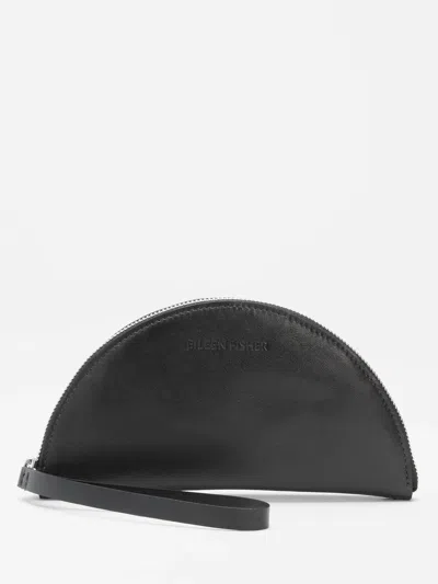 Eileen Fisher Sleek Italian Leather Wristlet In Black