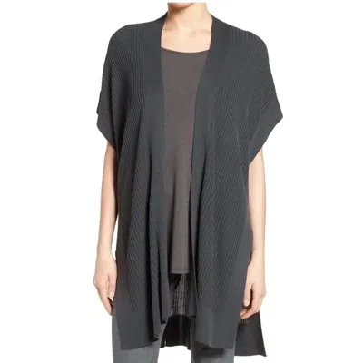 Eileen Fisher Sleek Tencel Rib Kimono Cardigan In Charcoal In Gray