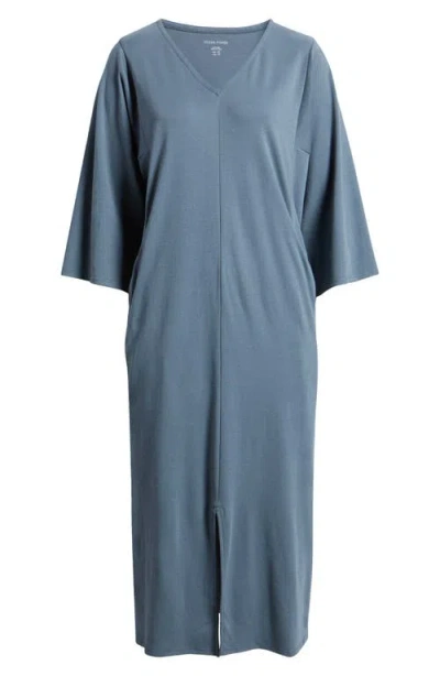 Eileen Fisher Sleep V-neck Three-quarter Sleeve Organic Cotton Nightgown In Eucalyptus