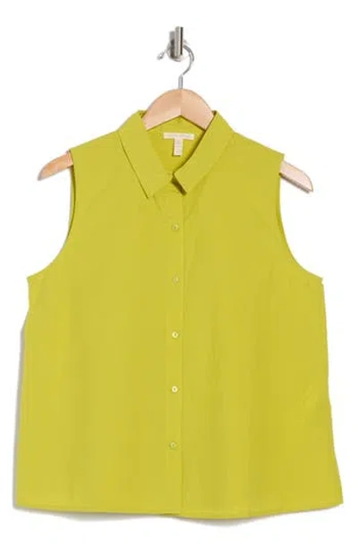 Eileen Fisher Sleeveless Button-up Shirt In Citron