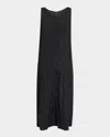 Eileen Fisher Tiered Sleeveless Crinkled Midi Dress In Black