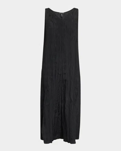 EILEEN FISHER SLEEVELESS CRINKLED SILK MIDI DRESS
