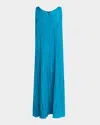 Eileen Fisher Sleeveless Crinkled Silk Midi Dress In Dragonfly