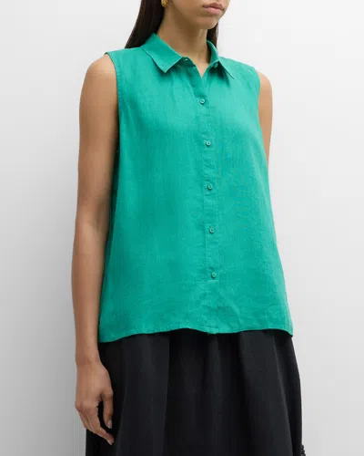 Eileen Fisher Sleeveless Handkerchief Organic Linen Shirt In Sea Star