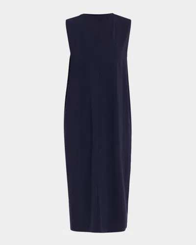 Eileen Fisher Sleeveless High-neck Jersey Midi Shift Dress In Blue