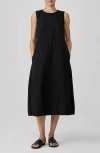 Eileen Fisher Sleeveless Lantern Organic Cotton Midi Dress In Black