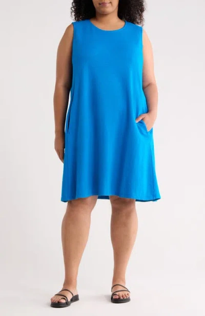 Eileen Fisher Round Neck Oval Stretch Sleeveless Midi Dress In Multi
