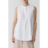 Eileen Fisher Washed Organic Cotton Poplin Band Collar Shirt In White