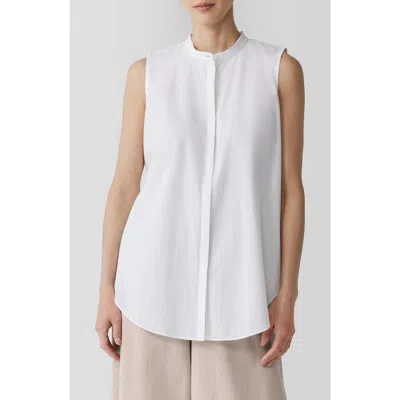 Eileen Fisher Sleeveless Organic Cotton Band Collar Shirt In White