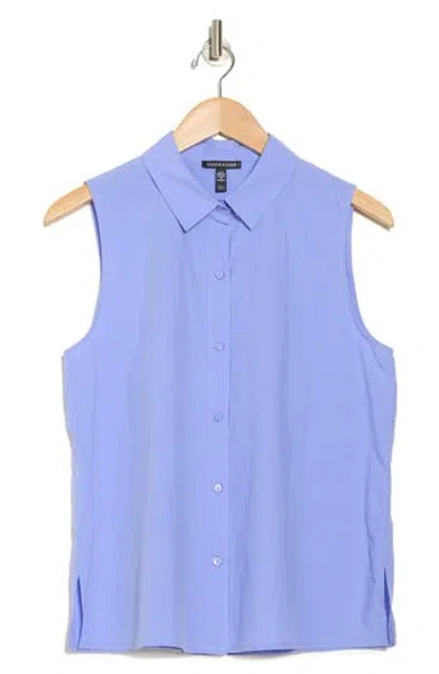 Eileen Fisher Sleeveless Organic Cotton Button-up Shirt In Purple
