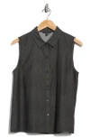 Eileen Fisher Sleeveless Organic Cotton Button-up Shirt In Black