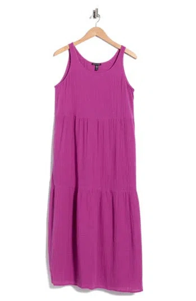 Eileen Fisher Sleeveless Organic Cotton Gauze Tiered Maxi Dress In Grape