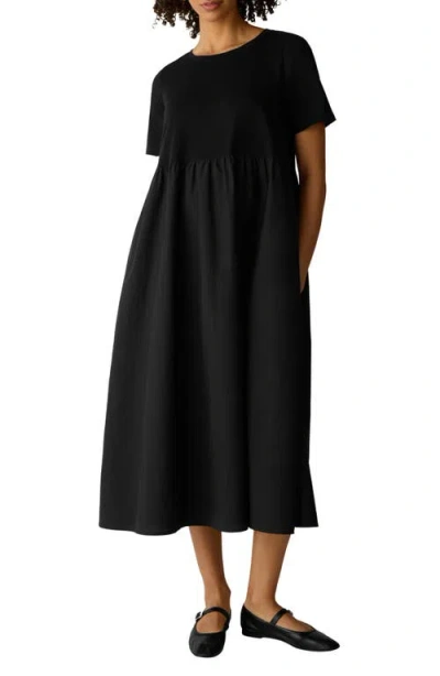 Eileen Fisher Sleeveless Organic Cotton Knit Midi Dress In Black