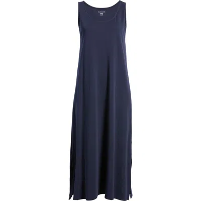 Eileen Fisher Sleeveless Organic Cotton Midi Dress In Blue