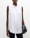 Eileen Fisher Washed Organic Cotton Poplin Band Collar Shirt In White
