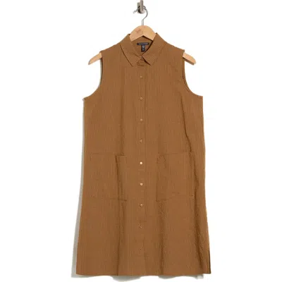 Eileen Fisher Sleeveless Organic Cotton Shirtdress In Brown