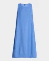 Eileen Fisher Sleeveless Organic Linen Midi Dress In Blue