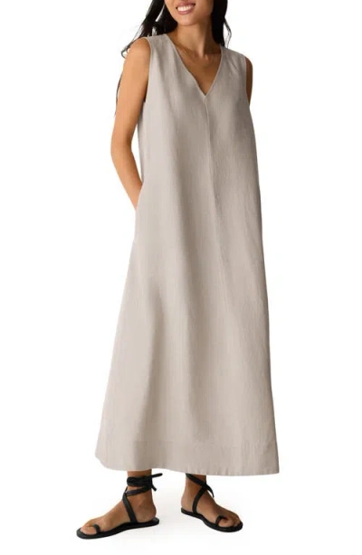 Eileen Fisher Sleeveless Organic Linen Midi Shift Dress In Neutral