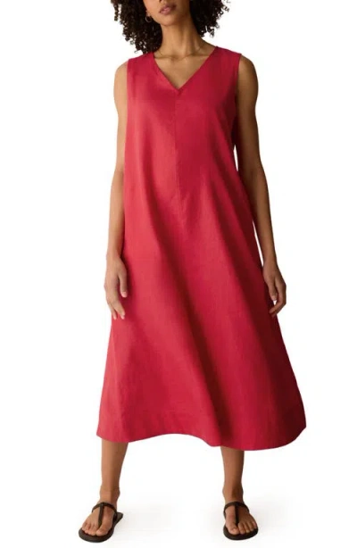 Eileen Fisher Sleeveless Organic Linen Midi Shift Dress In Pink