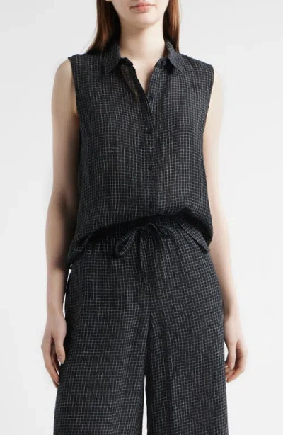 Eileen Fisher Sleeveless Organic Linen Shirt In Black