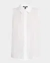 Eileen Fisher Classic Sleeveless Organic Linen Button-up Shirt In White