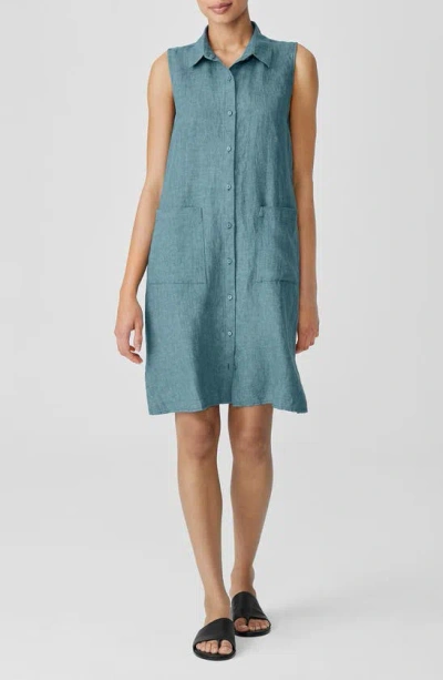 Eileen Fisher Sleeveless Organic Linen Shirtdress In Nile