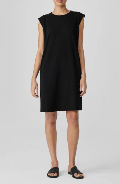 Eileen Fisher Merino Wool Round Neck Dress In Black