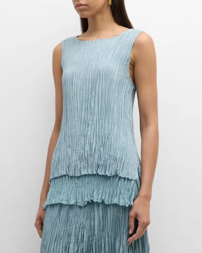 Eileen Fisher Sleeveless Pleated Tiered Silk Tunic In Seafoam