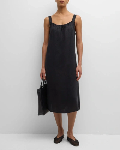 Eileen Fisher Sleeveless Scoop-neck Organic Cotton Midi Dress In Black