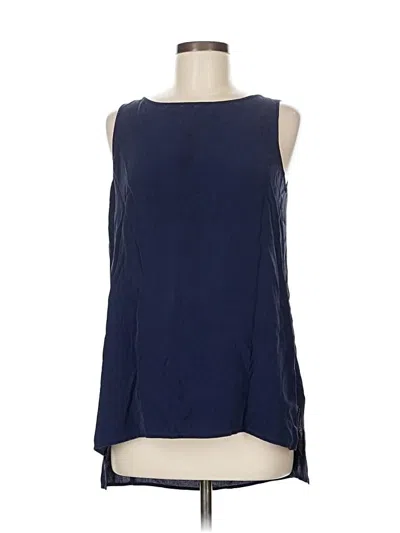 Pre-owned Eileen Fisher Sleeveless Silk Top Blue Boatneck Tops