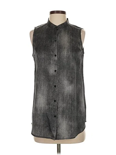 Pre-owned Eileen Fisher Sleeveless Silk Top Gray High Neck Tops