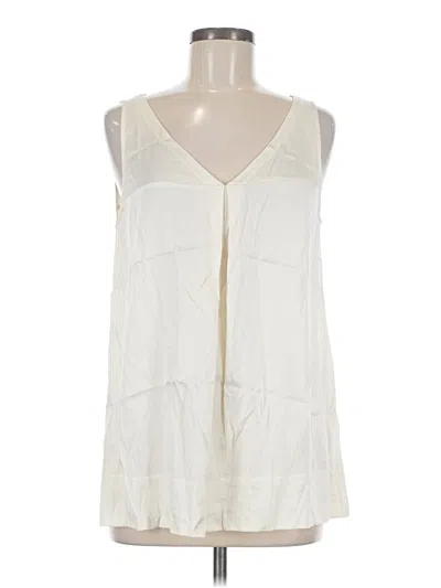 Pre-owned Eileen Fisher Sleeveless Silk Top Ivory Plunge Neckline Tops In White