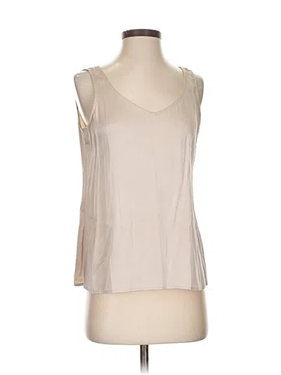 Pre-owned Eileen Fisher Sleeveless Silk Top Tan Solid Pattern V-neck Tops In Brown