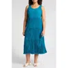 Eileen Fisher Sleeveless Tiered Silk Maxi Dress In Dragonfly