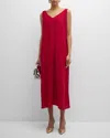 EILEEN FISHER SLEEVELESS V-NECK CRINKLED MAXI DRESS