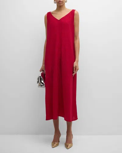 Eileen Fisher Sleeveless V-neck Crinkled Maxi Dress In Azalea