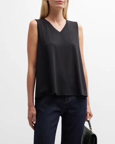 Eileen Fisher Sleeveless V-neck Jersey Knit Tank In Black