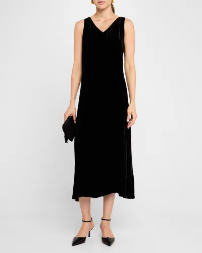 Eileen Fisher Sleeveless Velvet Midi Dress In Black