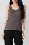 Eileen Fisher Slim Fit Scoop Neck Silk Tank In Brown