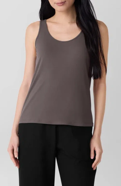 Eileen Fisher Slim Fit Scoop Neck Silk Tank In Brown