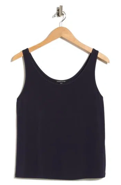 Eileen Fisher Slim Fit Scoop Neck Silk Tank In Black