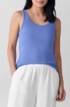 Eileen Fisher Slim Fit Scoop Neck Stretch Cotton Tank In Blue