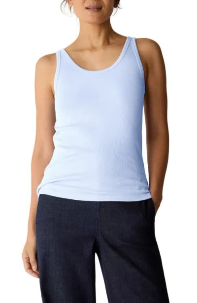 Eileen Fisher Slim Fit Scoop Neck Stretch Cotton Tank In Blue
