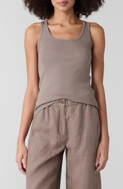 Eileen Fisher Slim Fit Scoop Neck Stretch Cotton Tank In Cocoa