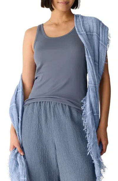 Eileen Fisher Slim Fit Scoop Neck Stretch Cotton Tank In Gray