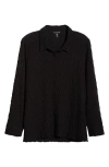 Eileen Fisher Slim Organic Cotton Blend Knit Button-up Shirt In Black