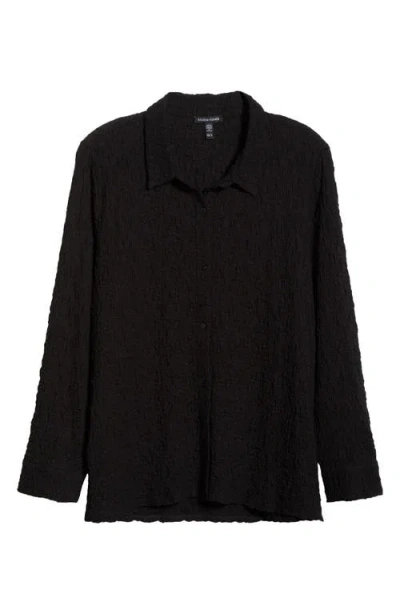 Eileen Fisher Slim Organic Cotton Blend Knit Button-up Shirt In Black